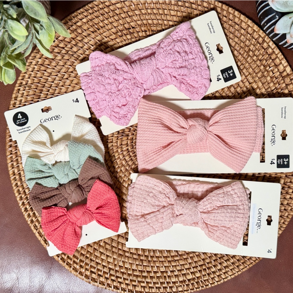 7 pcs George Kids' Pink and Cream Bow Hairband Hairwrap Collection